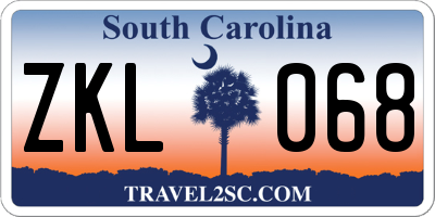 SC license plate ZKL068