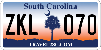 SC license plate ZKL070