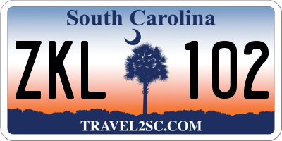 SC license plate ZKL102