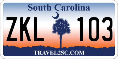 SC license plate ZKL103