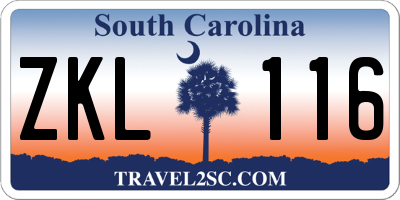 SC license plate ZKL116