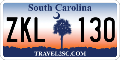 SC license plate ZKL130