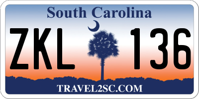 SC license plate ZKL136