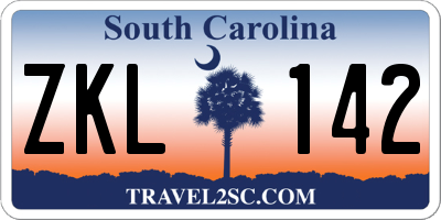 SC license plate ZKL142