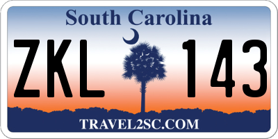 SC license plate ZKL143