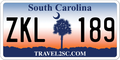 SC license plate ZKL189