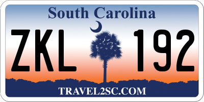 SC license plate ZKL192