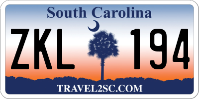 SC license plate ZKL194