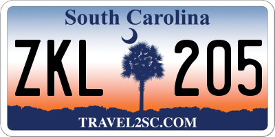 SC license plate ZKL205