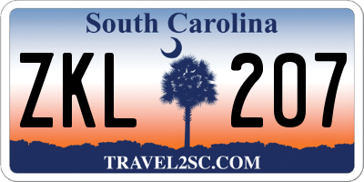 SC license plate ZKL207