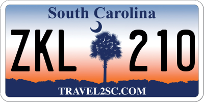 SC license plate ZKL210