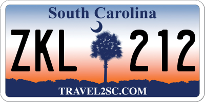 SC license plate ZKL212