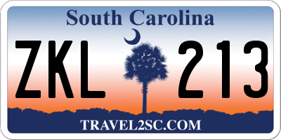 SC license plate ZKL213
