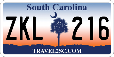 SC license plate ZKL216