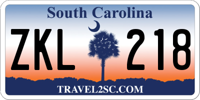 SC license plate ZKL218