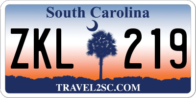 SC license plate ZKL219
