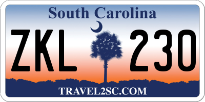 SC license plate ZKL230
