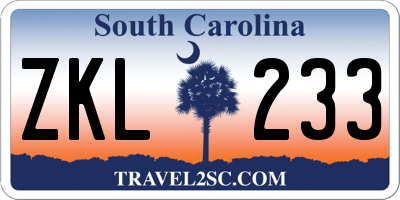 SC license plate ZKL233