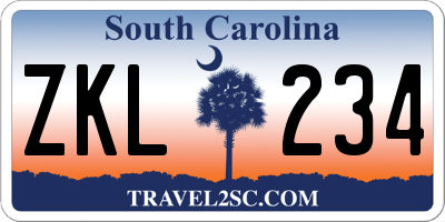 SC license plate ZKL234