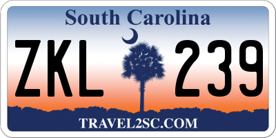 SC license plate ZKL239