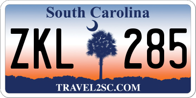 SC license plate ZKL285