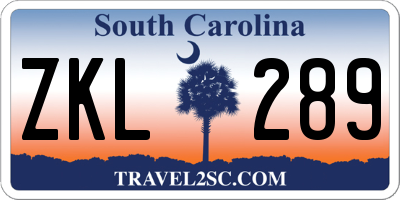SC license plate ZKL289