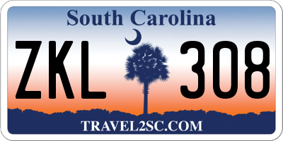 SC license plate ZKL308