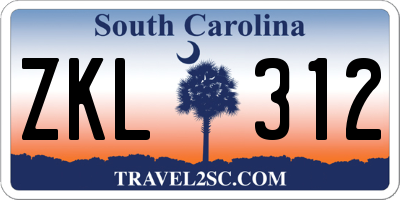 SC license plate ZKL312