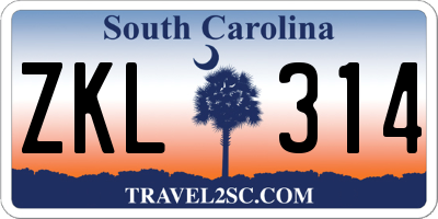 SC license plate ZKL314