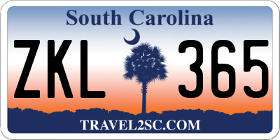 SC license plate ZKL365