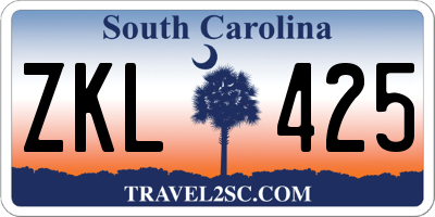 SC license plate ZKL425