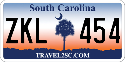 SC license plate ZKL454
