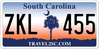 SC license plate ZKL455