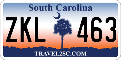 SC license plate ZKL463