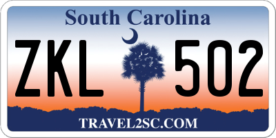 SC license plate ZKL502