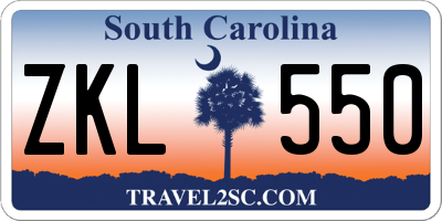 SC license plate ZKL550