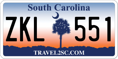 SC license plate ZKL551