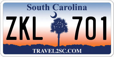 SC license plate ZKL701