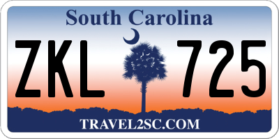 SC license plate ZKL725