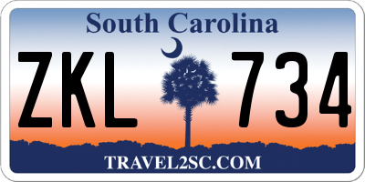 SC license plate ZKL734
