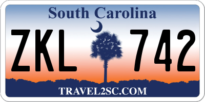 SC license plate ZKL742