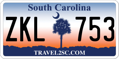 SC license plate ZKL753