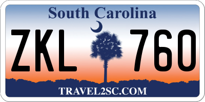 SC license plate ZKL760