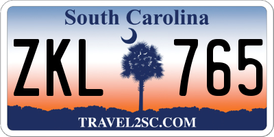 SC license plate ZKL765