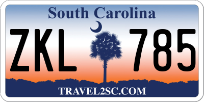 SC license plate ZKL785