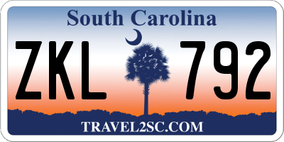 SC license plate ZKL792