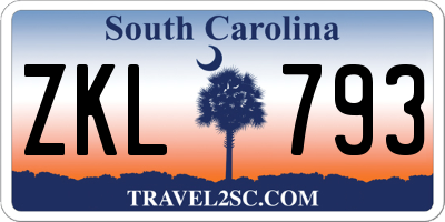 SC license plate ZKL793