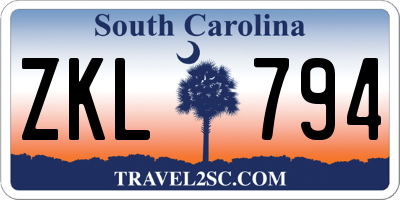 SC license plate ZKL794