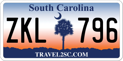 SC license plate ZKL796