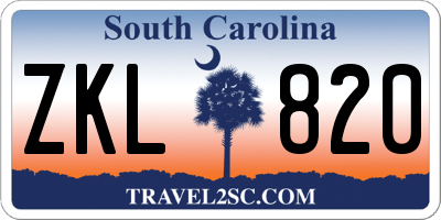 SC license plate ZKL820